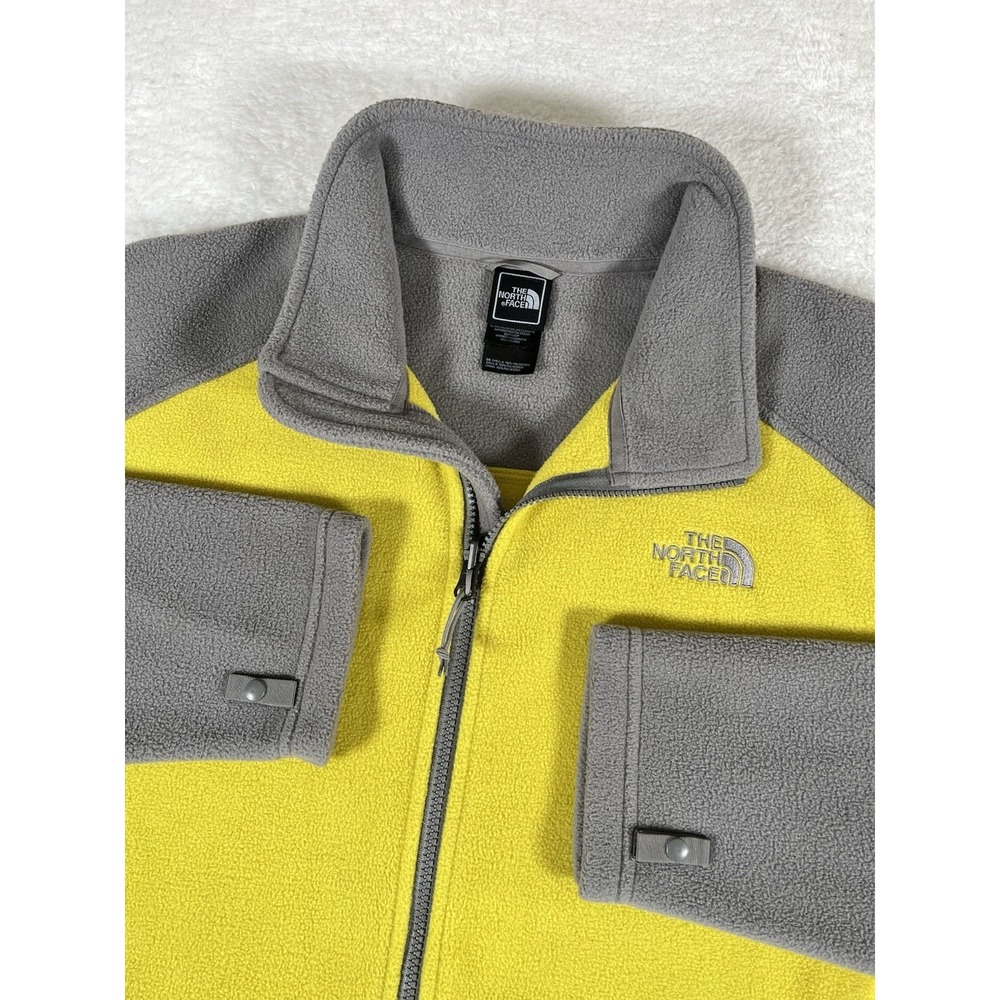The North Face Flash Dry Gray Yellow Color Block Full Zip Fleece Jacket Men's Lg